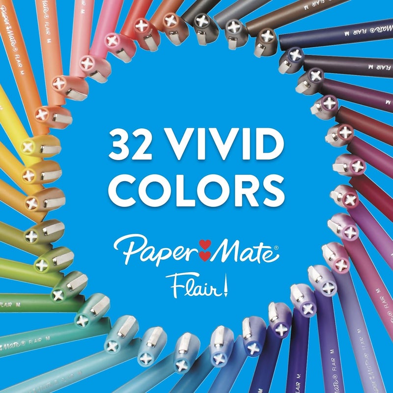 Paper Mate قلم حبر فلوماستر ميديم فيلت توب من بيبر ميت 8410152، حبر أزرق، 7 مم، دزينة - Image 2